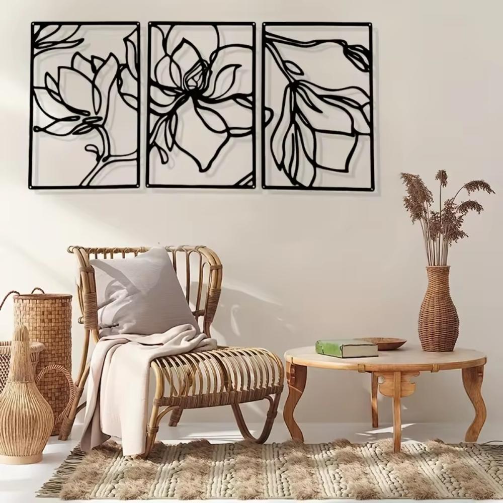 Metal Flowers Wall Decor - Modern Abstract Nature Floral Line Sculpture. Minimalist Hanging Wall Art for Your Home