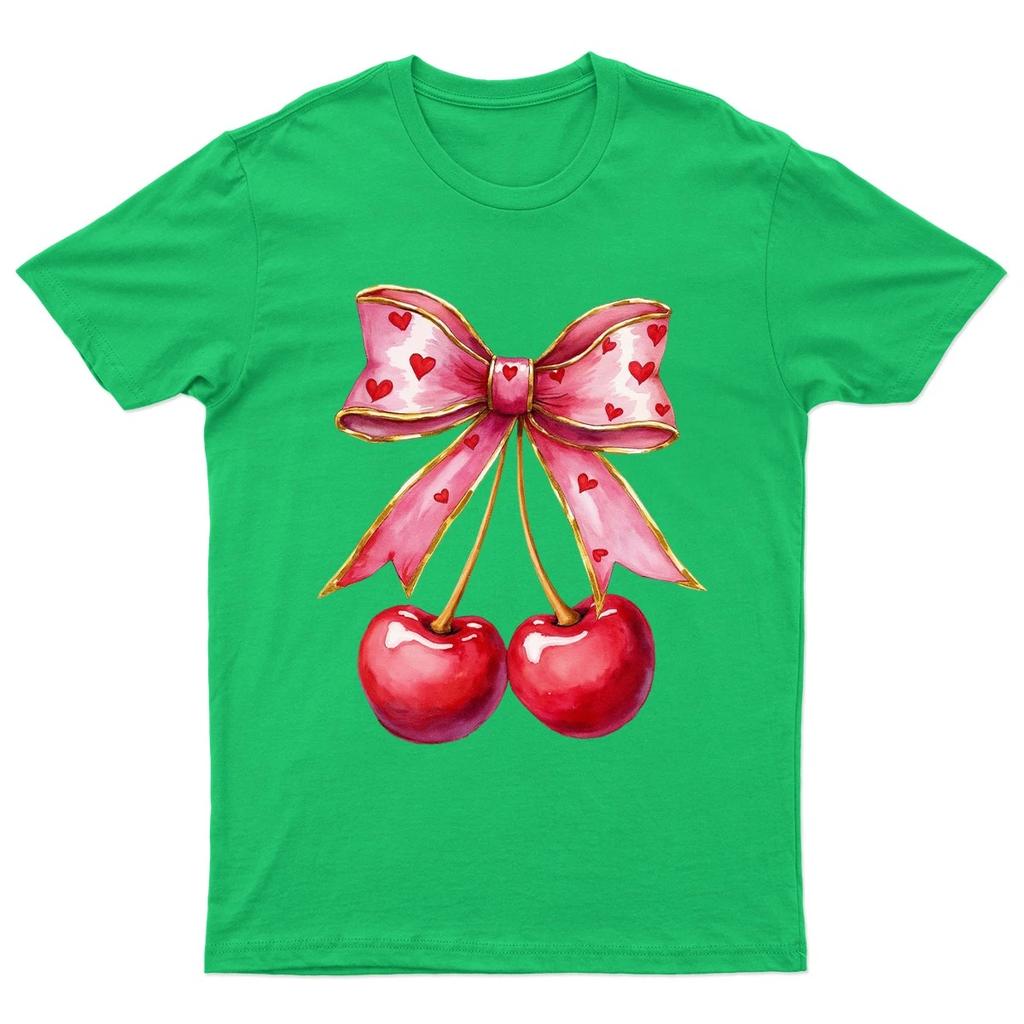 Cherries Pink Bow Love Romance Unisex Graphic Tee Top