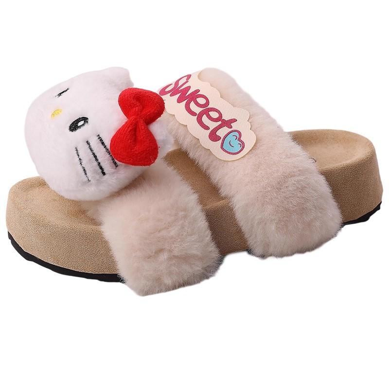 Cute Fluffy Slippers for Girls To Wear In Autumn and Winter, Thick-bottomed Comfortable Home Leisure Open-toed Versatile Cotton One-word Slippers