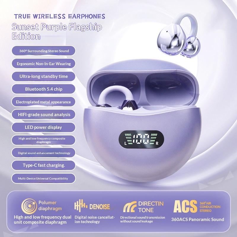 New M79 Earphones Wireless Bone Conduction HIFI Bluetooth 5.4 Earbuds Clip On Ear With Mic Digital Display Waterproof Sport