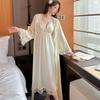 Women's Summer Two-piece Pajamas Sexy Pure Desire Ice Silk French Suspender Nightdress Long Nightgown Princess Style