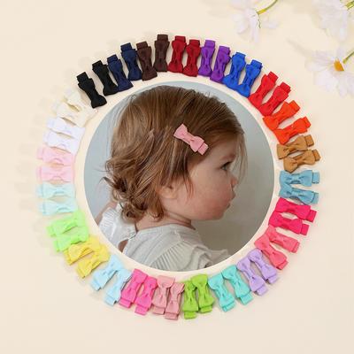 48pcs/set Solid Grosgrain Ribbon Hair Bows With Clips For Girls Small Bow Hairpins Children Handmade Hairgrips Hair Accessories