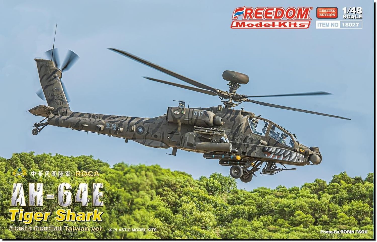 

Freedom Model Kits Scale Apache Guardian Attack Republic of China Army 2023 Plastic Model Kit FRE18027 1/48 AH-64E Helicopter, Tigershark, (Airplane)