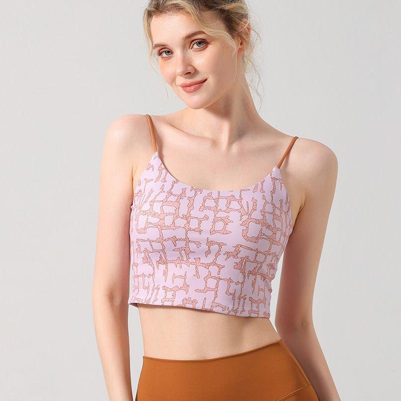Foreign Trade with Chest Pad French Style Retro Print Sling Quick-Dry Vest Sports Tops Yoga Clothes for Women Workout Underwear Women