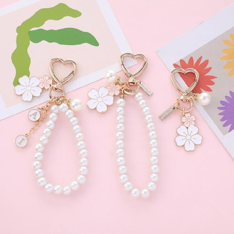 Charming Two Tone Flower Initial Pearls Keychain Key Rings Pendant Charm Adds Personality to Bags, Keys, and More