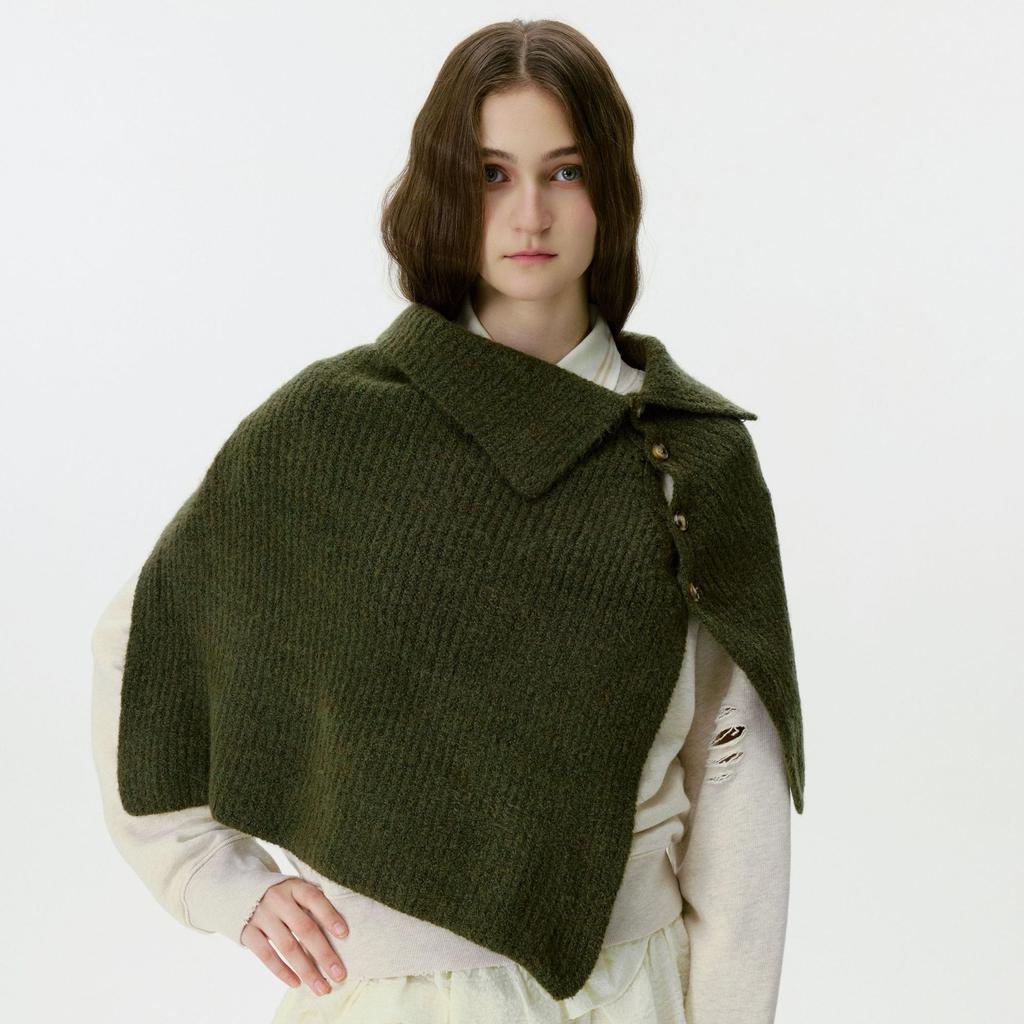 Women's Solid Color Knit Button Shawl Soft Warm Cape Coat with Slit Design Versatile Scarf for Fall Winter
