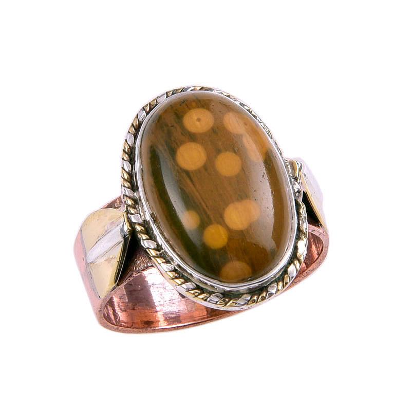 Natural Ocean Jasper Gemstone 925 Solid Sterling Silver Two Tone Ring S.8 p3a84