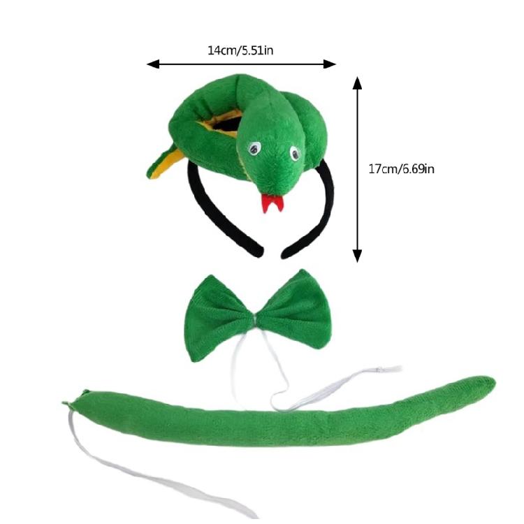 Snake Hairband, Tail, Glove, and Bowtie for Kid Adult