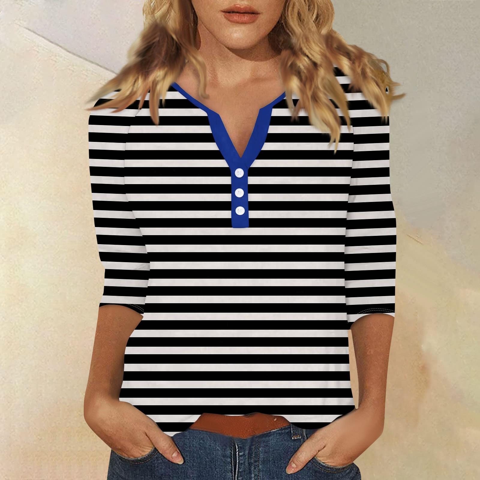 Жен. Футболка Футболка С принтом Пуговицы Рукав 3/4 Повседневные Выходные Мода — фото 3