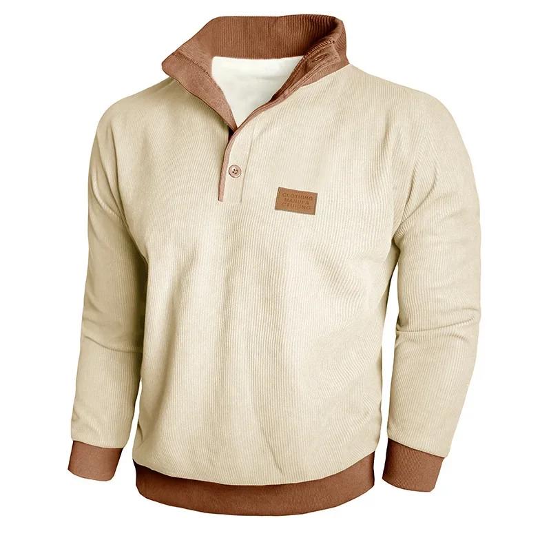 Autumn Winter Men's Casual Hoodie Long Sleeve Corduroy Fleece Stand Collar Loose Warm Sweatshirts Men