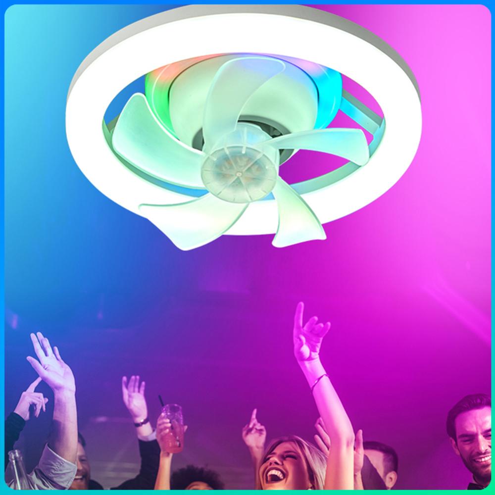 LED E27 Ceiling Fan with Light Remote Control RGB Ceiling Fan 360° Moving Head Ceiling Fan Lamp Dimmable for Bedroom no connector