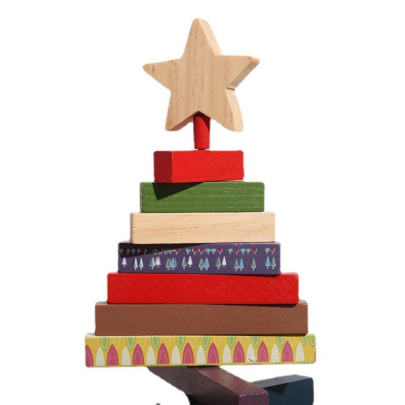 Creative Wooden Rotating Tree Christmas Block Fun Decoration Home Desktop Christmas Atmosphere Decoration Arrangement