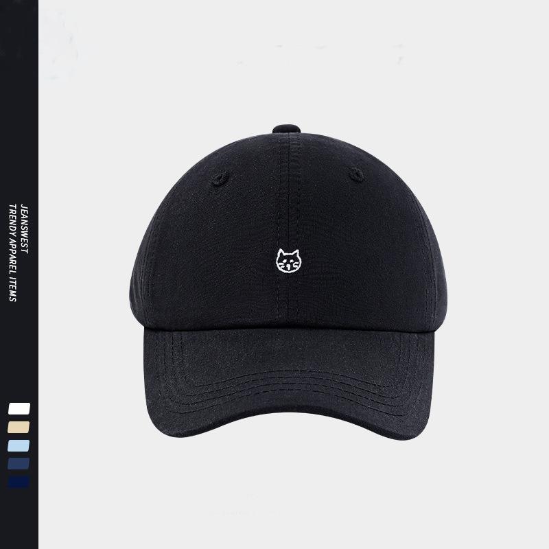 Cute Kitten Embroidered Baseball Cap, Wide Brim, Big Face, Small Face, Suitable for Women's Cap with Square and Round Face
