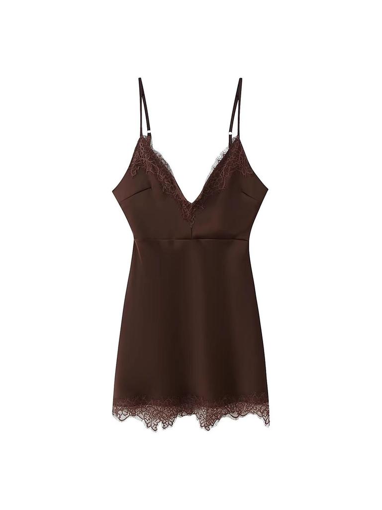 European & American Women's Sexy V-Neck Slimming Lace Camisole Short Dress