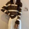 olo neck striped knitted sweater early autumn new women's clothing design sense short unique chic clothes