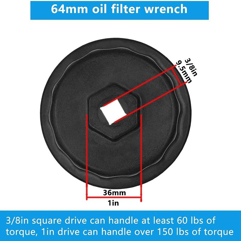 M63K-Oil Filter Cap Wrench 14 Flutes 4 Slots Removal Tool For Toyota Camry RAV4 Highlander 2.5L-5.7L Engine