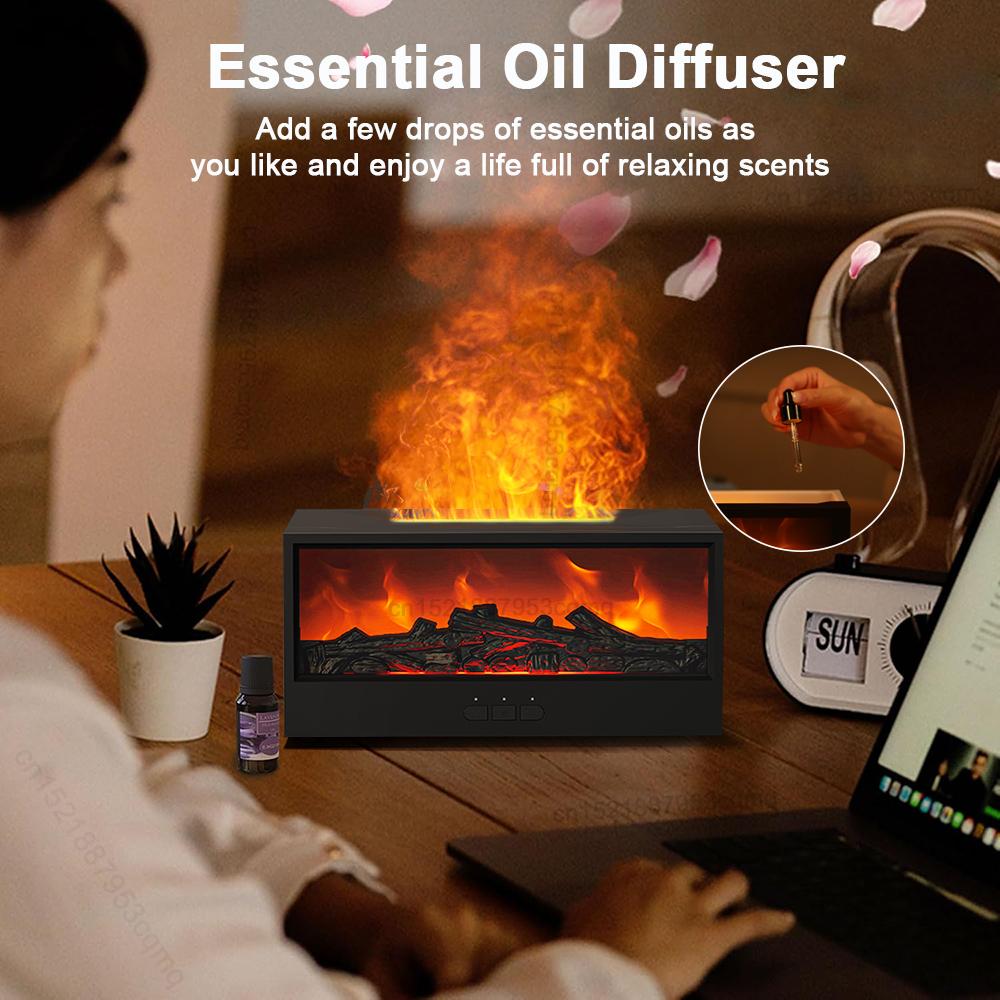 Fireplace Humidifier Flame Aroma Diffuser Fire Humidifier Essential Oil Diffuser Home Aromatherapy Fragrance Diffuser for Room