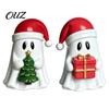 Artistic Desktop Atmosphere Decor Christmas Ghost Resin Figurine, Cute with Santa Hat Holding Gift Box Decorative Pieces for Parties & Tree,