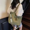 Simple large capacity canvas bag women's casual solid color commuting shoulder tote bag college students class sleigh bag schoolbag