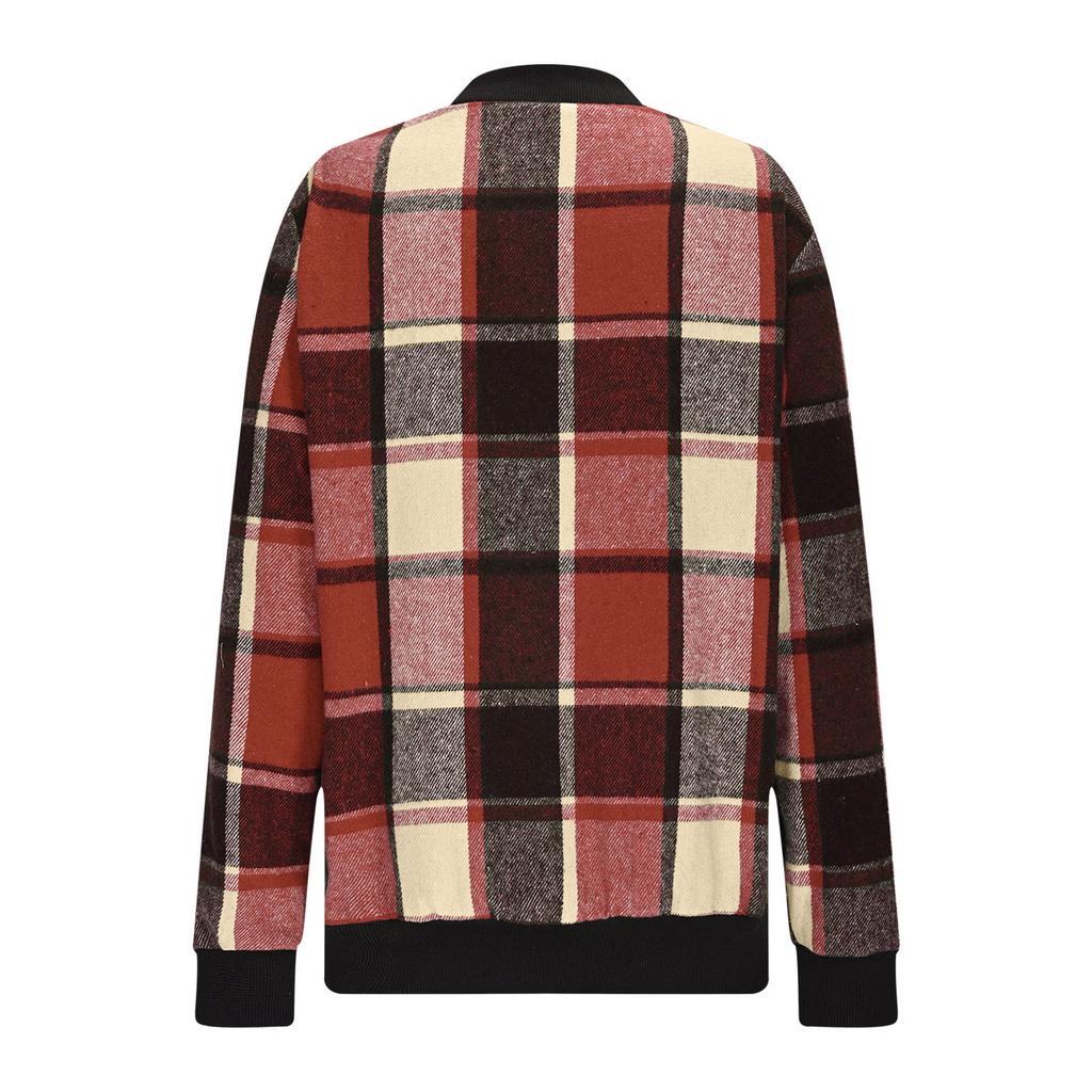 2025 New Autumn Winter Women's Plaid Print Jacket, Long Sleeve Zipped Casual Coat, Loose Fit Outwear for Daily Streetwear