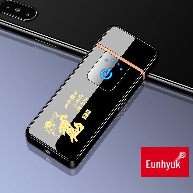 High-Power Rechargeable Black Tech Windproof Flip Lighter for Men