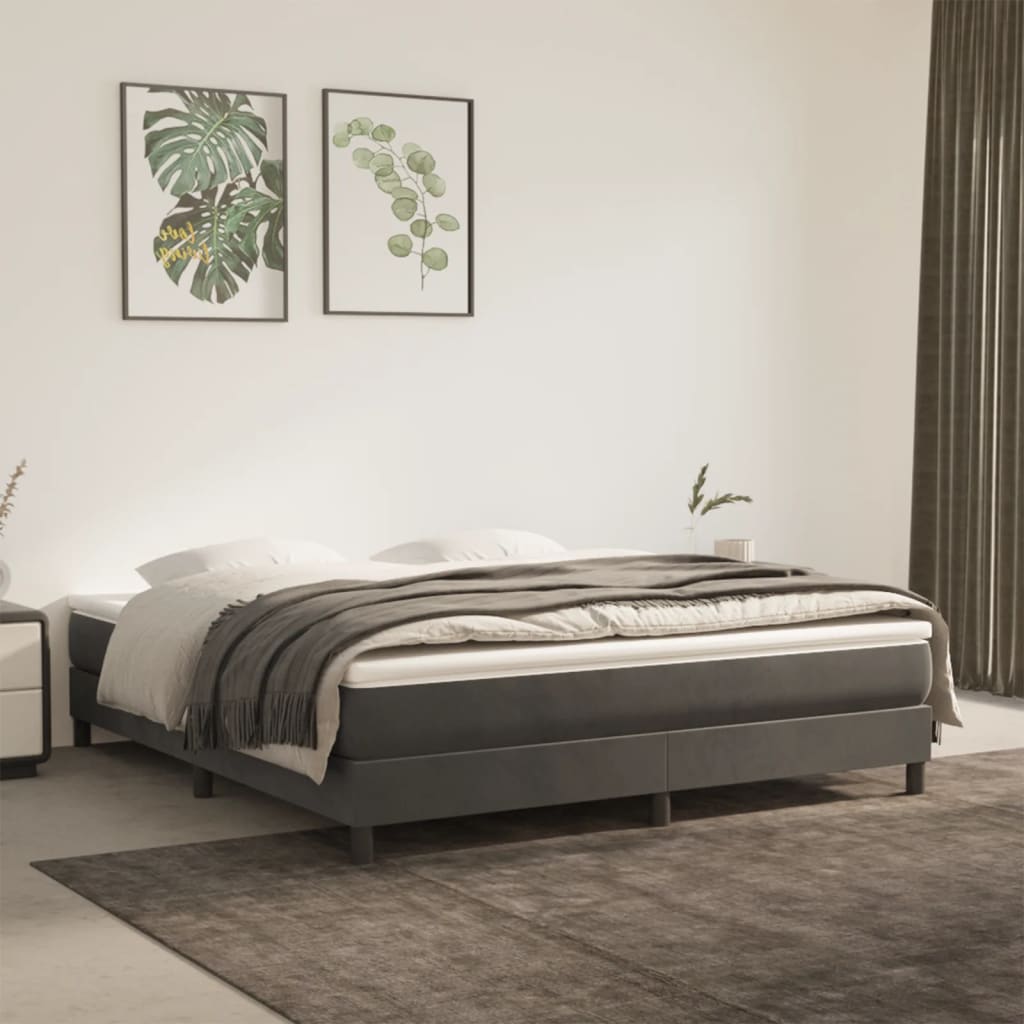 Box Spring Bed Frame Dark Gray 160 X 200 Cm Velvet