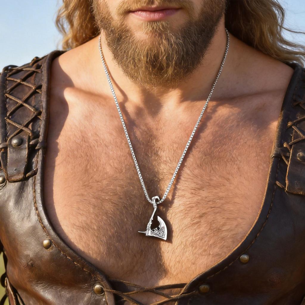 Viking Axe Necklace for Men,Vintage Stainless Steel Pirate Runes Necklace,Rock Punk Jewelry Gift for Dad Son Husband BBF