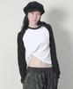 Deumakeu Color Mix Raglan Semi-Crop Long Sleeve T-Shirt Ivory & Black