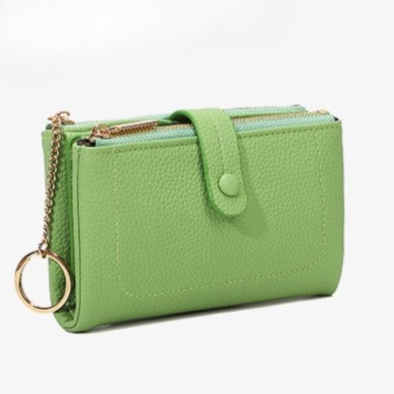 Kette Damen Geldbörse Minimalistisch Doppelreißverschluss Kurz Dreilagig Große Kapazität Geldbörse Kartenhalter Ausweishalter Kreditkartenhalter Geldsack