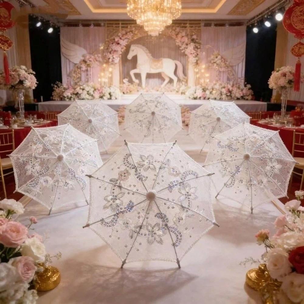 Wedding Decorative Lace Embroidered Umbrella DIY Sequin Umbrella Decorations  Home Decor