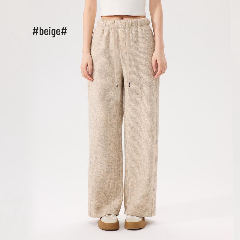 

Женские зимние вязаные полосатые спортивные штаны: Уютный, Теплый, Свободный крой, Повседневный корейский стиль, Прямые штанины.