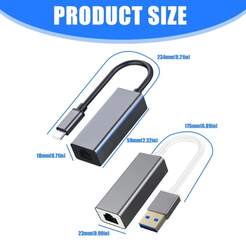 Aluminum Shell USB 3.0 Type C To RJ45 Ethernet Converters 100Mbps Gigabit Cord Networking Adapter Plugs And Play