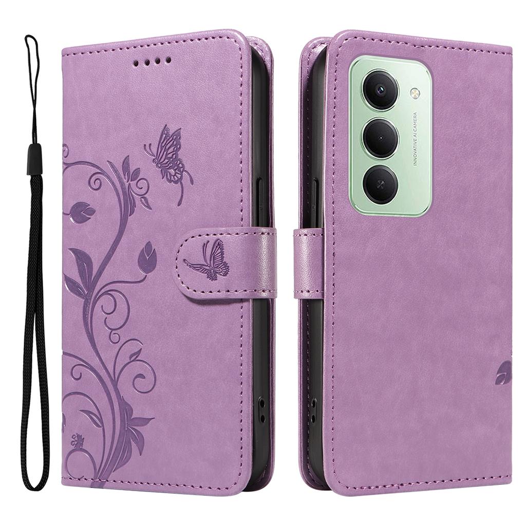 For Xiaomi Redmi 15 4G (EU) (171mm) PU Leather Cases Flower Pattern Wallet Stand Phone Cover with Strap