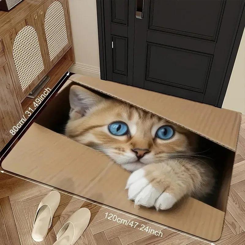 1PC Cute Cats Pattern Door Mats Kitchen Rugs Non-Slip Pop Design Living Room Rugs Bath Mat Carpet for Home Sink Laundry Decor
