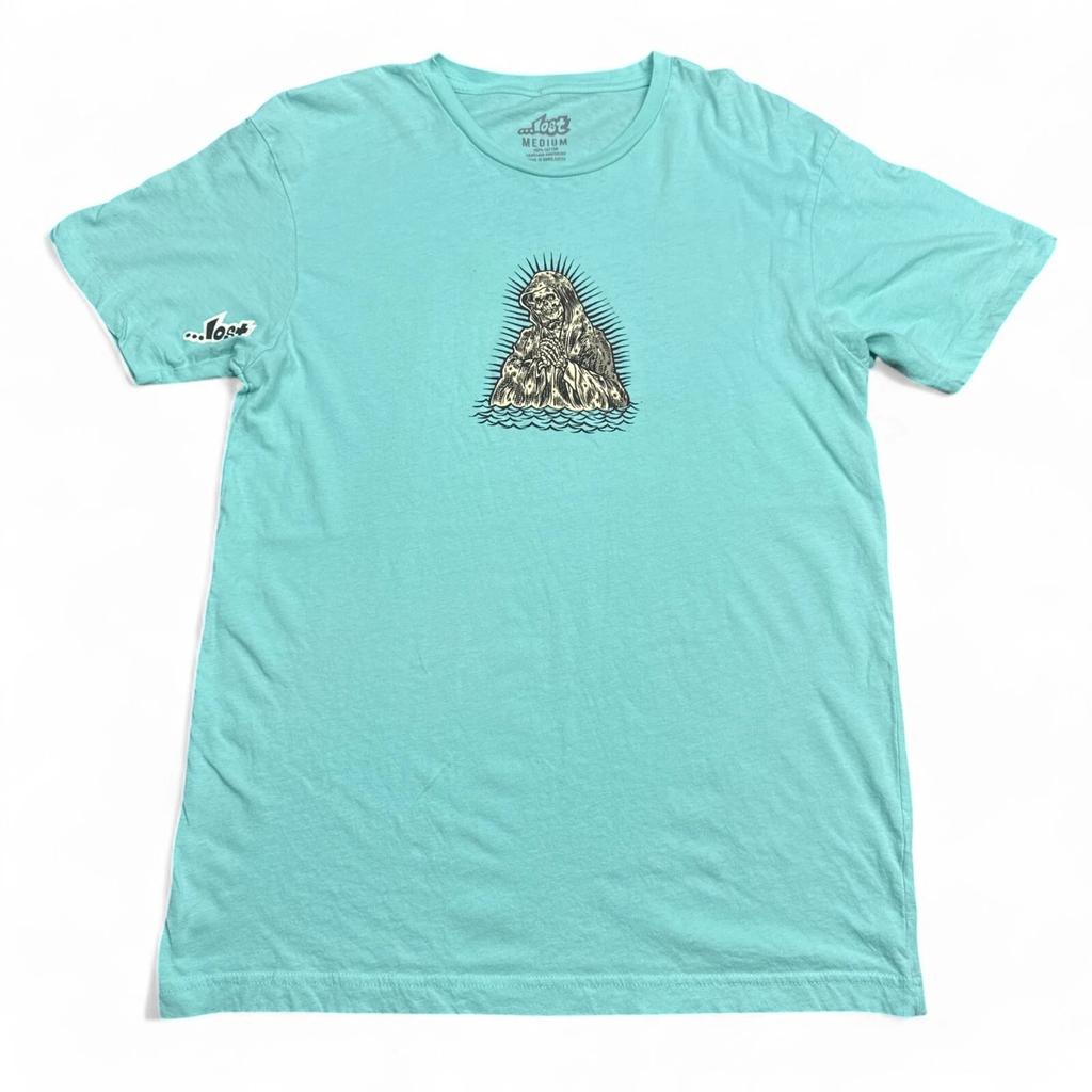 LOST Skateboards Tee Shirt Adult Size Medium Light Blue Skull Logo VTG Style