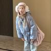 Kurze Kapuzen-Studenten-Baumwoll-gepolsterte Herbst- und Winter-Verdickte Blau-karierte Koreanische Version Lockere Brotjacke