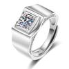 925 Sterling Silver Rings for Men Shining Crystal Adjustable Size Fashion Gifts Engagement Wedding High Quality Jewelry