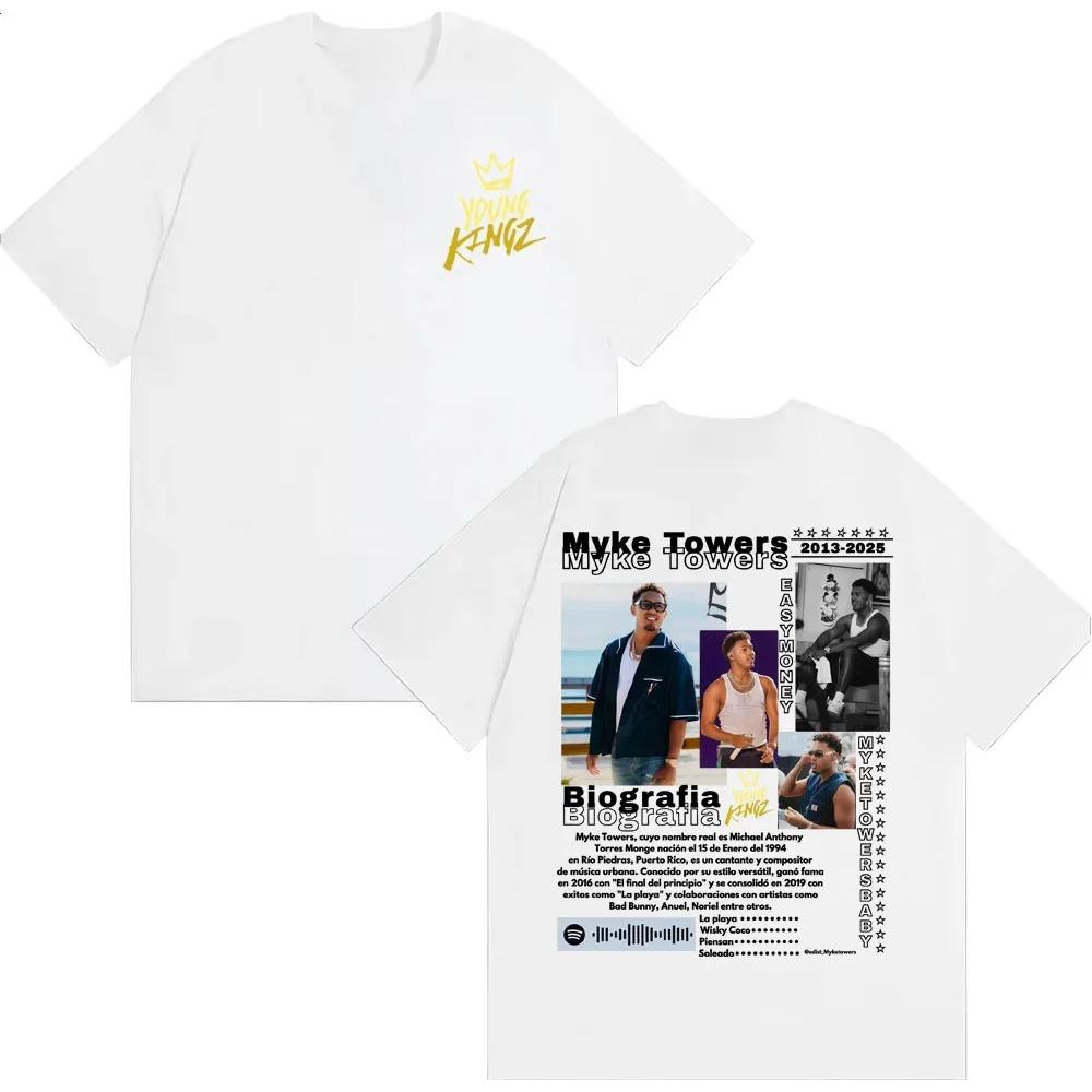 Rapper Myke Towers Music Album Cover T Shirt Men's Clothing Harajuku High Street Oversized T-shirts O-Neck Cotton T-shirt