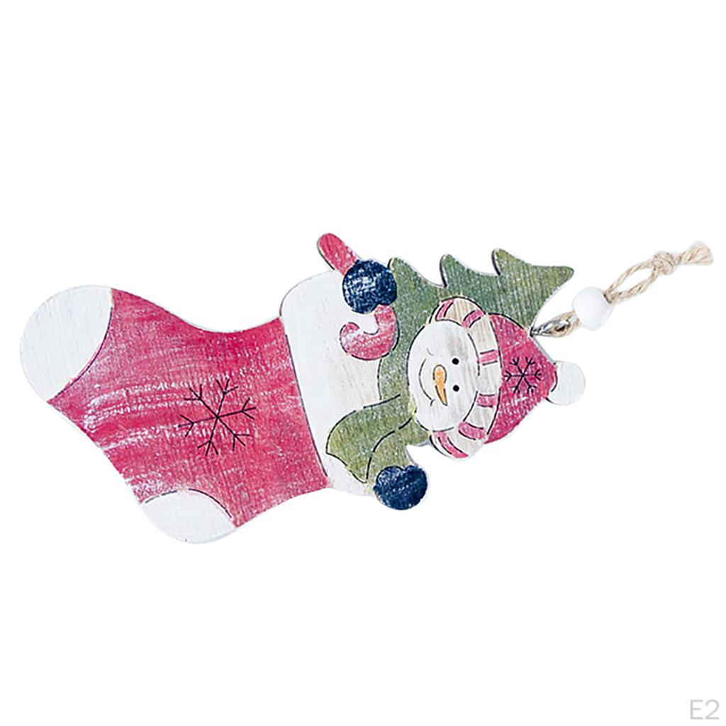 Decorations Wooden Painted Christmas Sock Crafts Hanging Ornament Tree Pendant Decoration