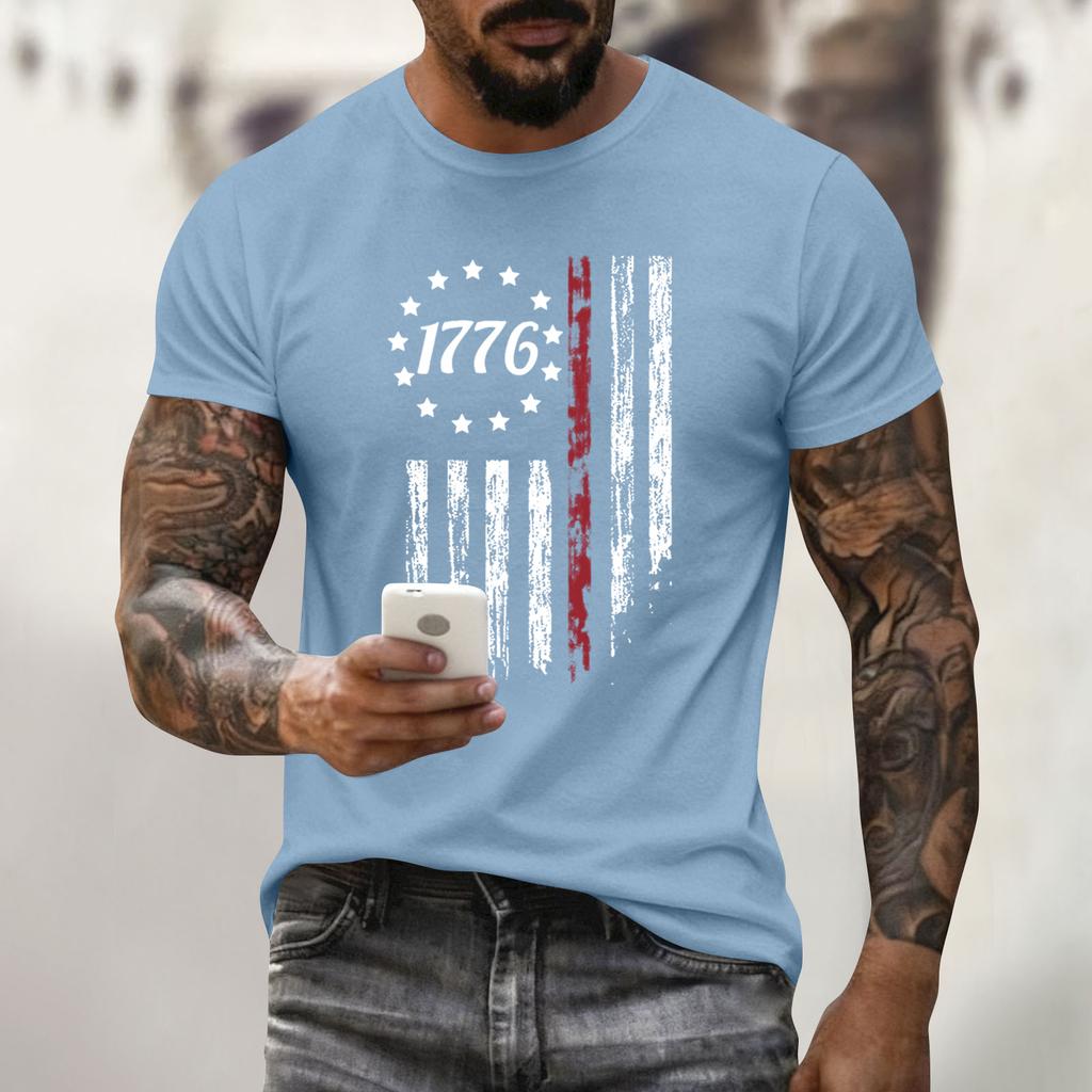 Men's Holiday Print Round Neck Short Sleeve Top Casual Sports Top