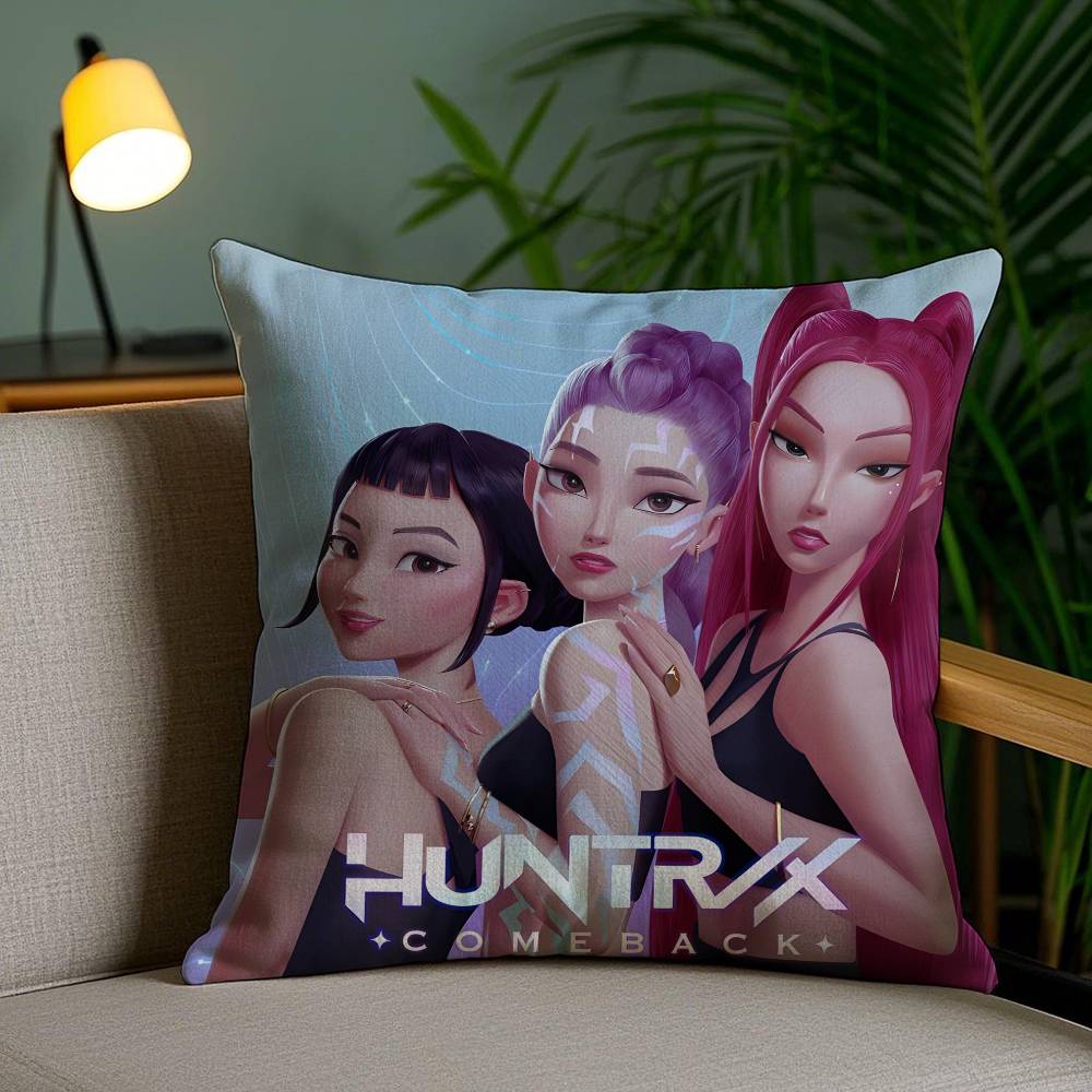 Pop-Cartoon Movie K-Pop Demon Hunters Pillow Case Anti-dustmite Pillowcase Invisible Zipper Silky Short Plush Sofa Cushion Cover