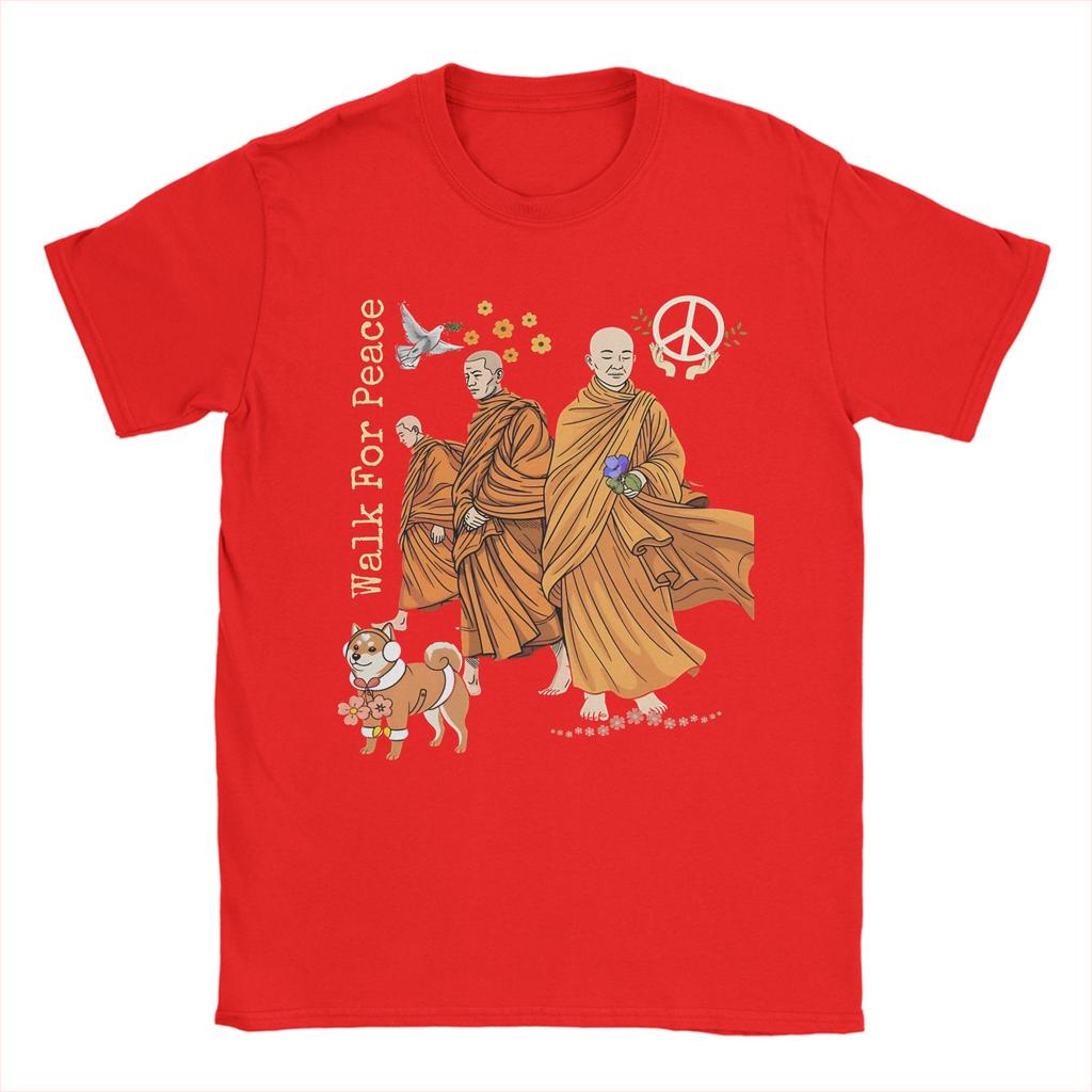 Walk For Peace Monks Aloka Dog T Shirt Unisex Women Cotton Funny TShirts Crewneck Tee Shirt Short Sleeve Tops Gift Idea