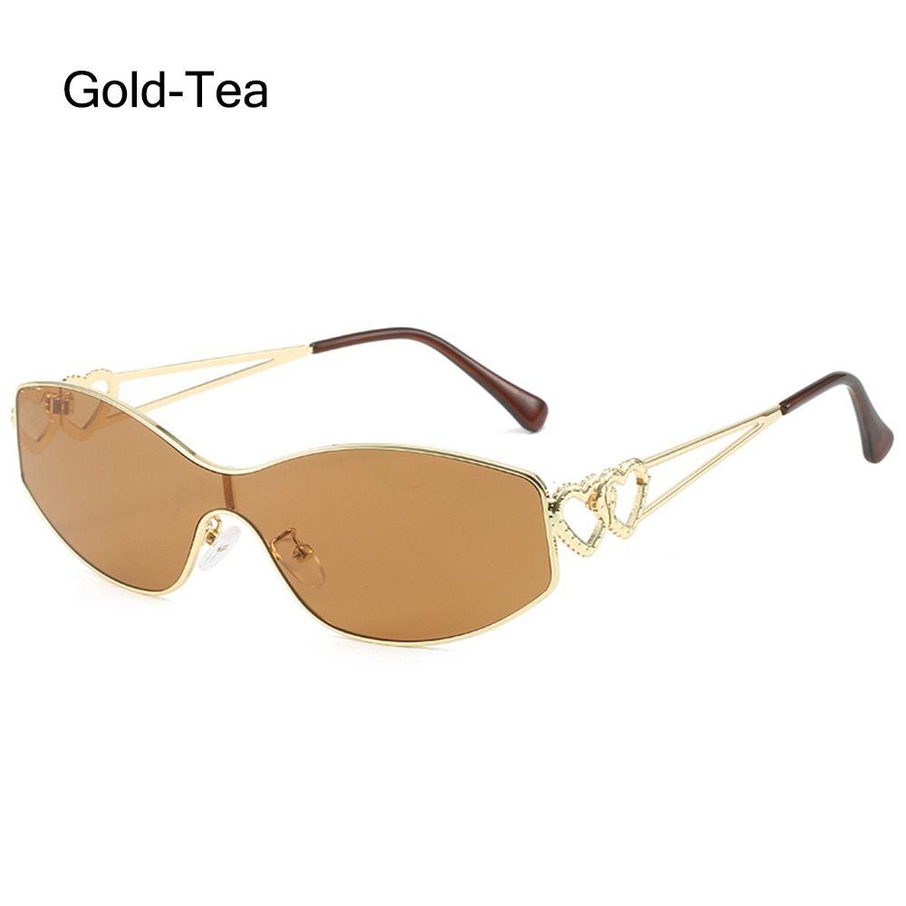 

Цельные футуристические спортивные солнцезащитные очки без оправы в стиле ретро, ​​солнцезащитные очки UV400 с защитой от солнца Y2K, оттенки для женщин и мужчин Gold-Tea