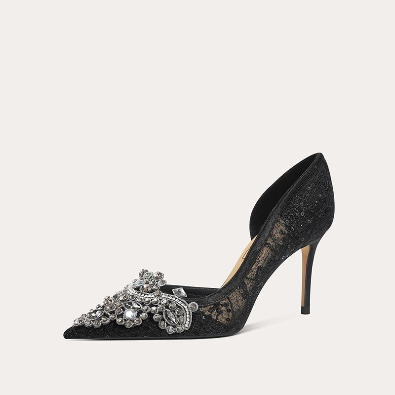 

-A elegant temperament women s sandals are not tired feet high heels lace side empty women s shoes party shoes 34