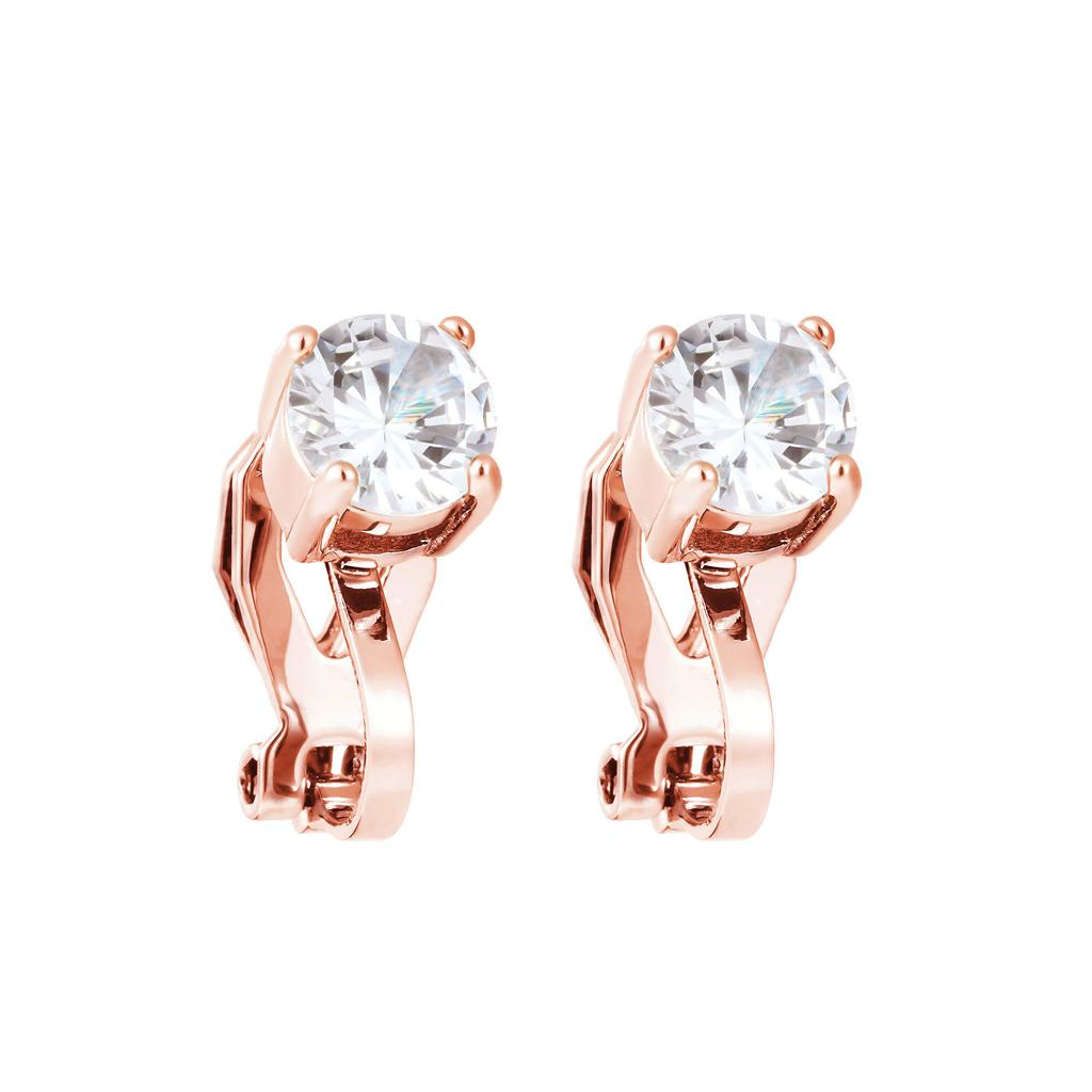 Earrings, Stylish And Simple, Four-Claw Round Rhinestone Without Ear Piercings, Ear Clips, Copper Earrings.