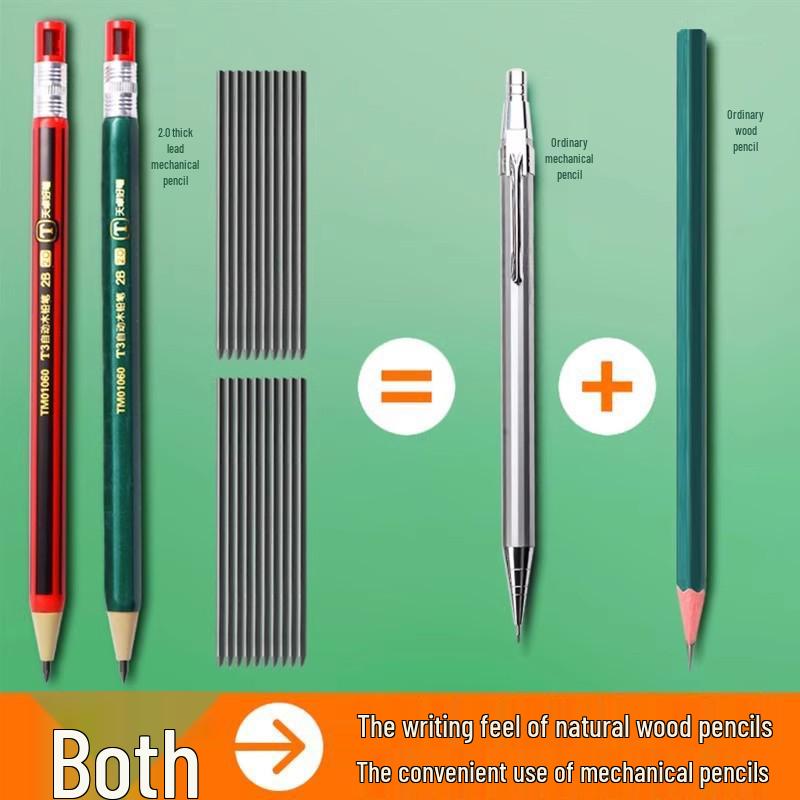 2B Mechanical Exam Pencil: Refillable, Push-Button, Thick Lead, Self-Sharpening, Ideal for Elementary Students