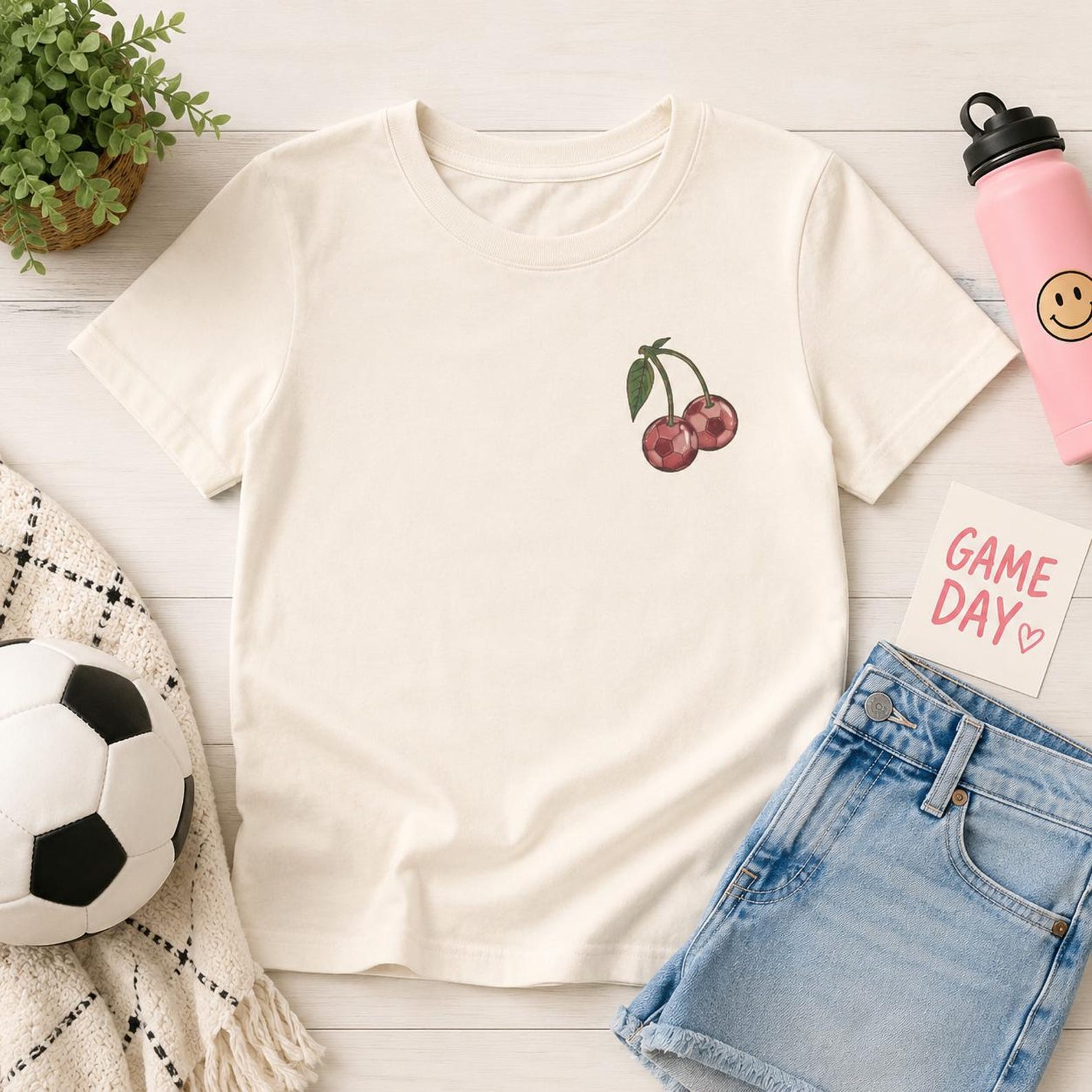 Youth Cherry Soccer Ball Tee | Kids Short Sleeve Shirt M