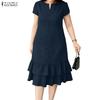 ZANZEA Women Casual V-Neck Short Sleeve Ruffles Hem Dress