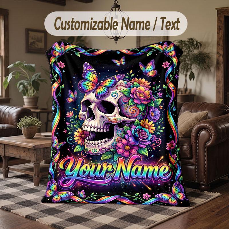 Gothic Theme Throw Blanket Custom Name Text Personalized Blanket Soft Cozy Blanket for Home Sofa Bed