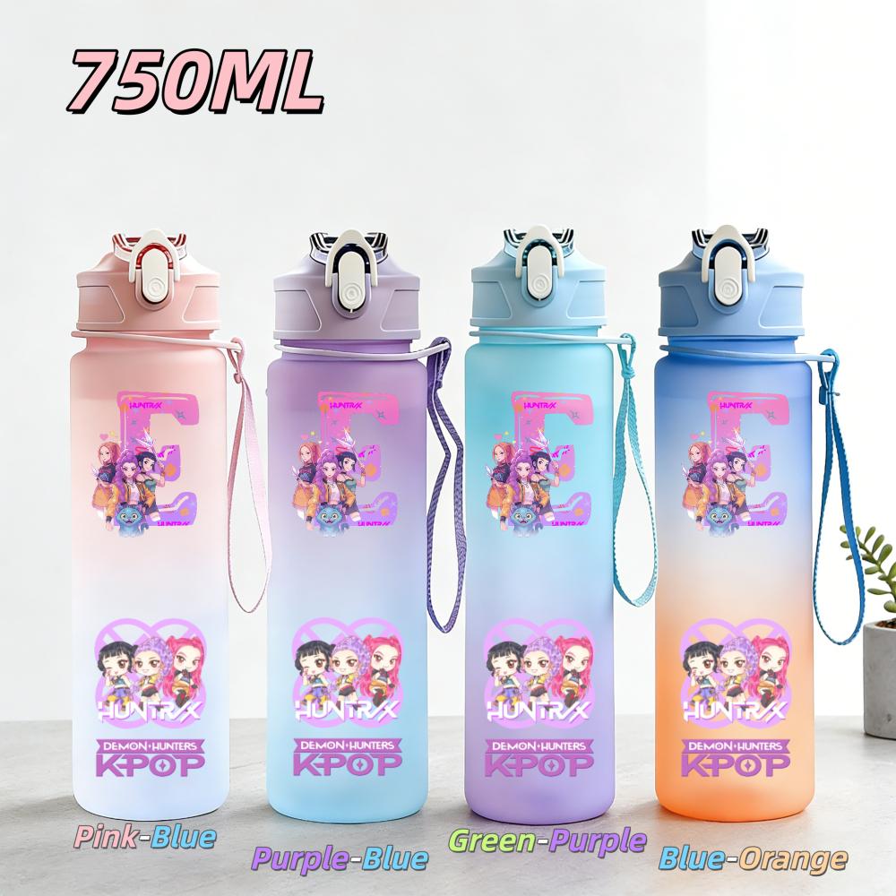 750ML Anime KPop Demon Hunters Sports Water Bottle Leak Proof Colorful Straw Cup Portable Water Bottle designed for Outdoor Sport Fitness